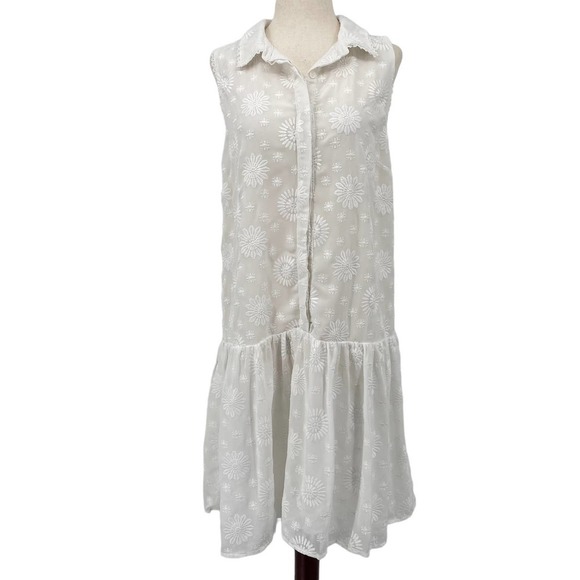 Maeve Anthropologie White Floral Lace Sleeveless Drop Wasit Flared Mini Dress M - Picture 2 of 10